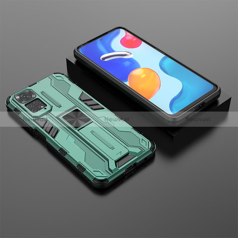 Silicone Matte Finish and Plastic Back Cover Case with Magnetic Stand KC2 for Xiaomi Redmi Note 11 4G (2022)