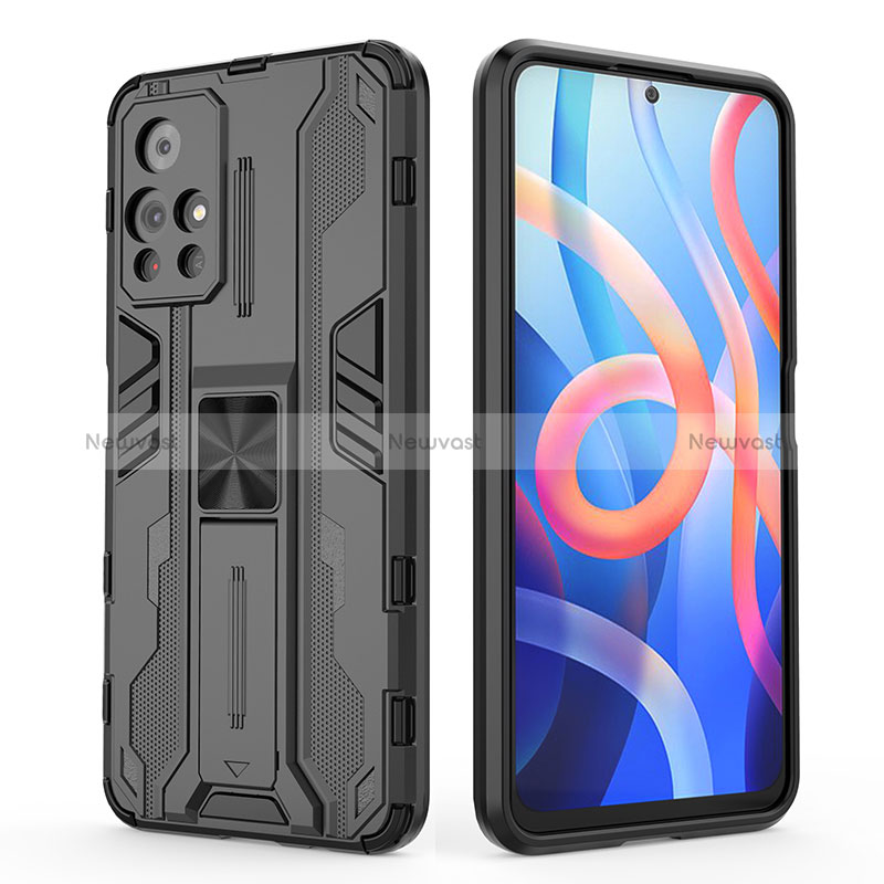 Silicone Matte Finish and Plastic Back Cover Case with Magnetic Stand KC2 for Xiaomi Redmi Note 11 5G