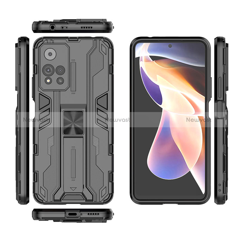 Silicone Matte Finish and Plastic Back Cover Case with Magnetic Stand KC2 for Xiaomi Redmi Note 11 Pro+ Plus 5G