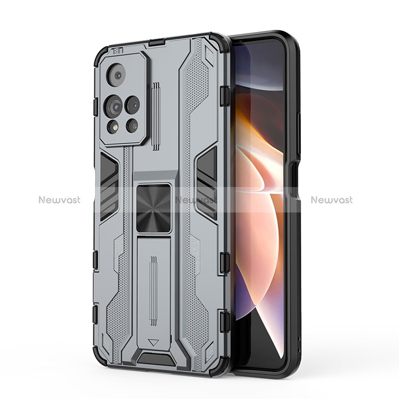 Silicone Matte Finish and Plastic Back Cover Case with Magnetic Stand KC2 for Xiaomi Redmi Note 11 Pro+ Plus 5G