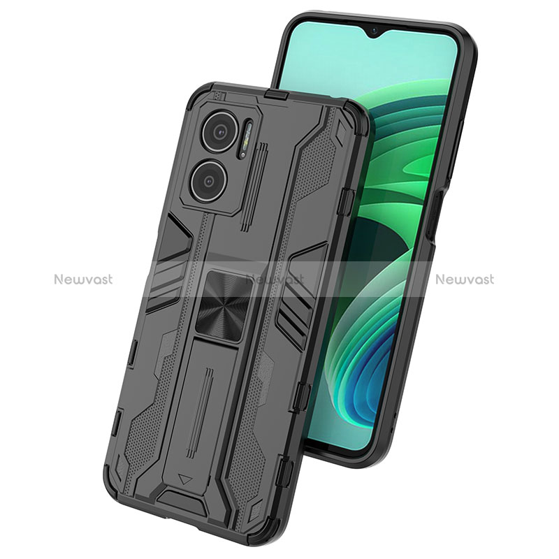 Silicone Matte Finish and Plastic Back Cover Case with Magnetic Stand KC2 for Xiaomi Redmi Note 11E 5G
