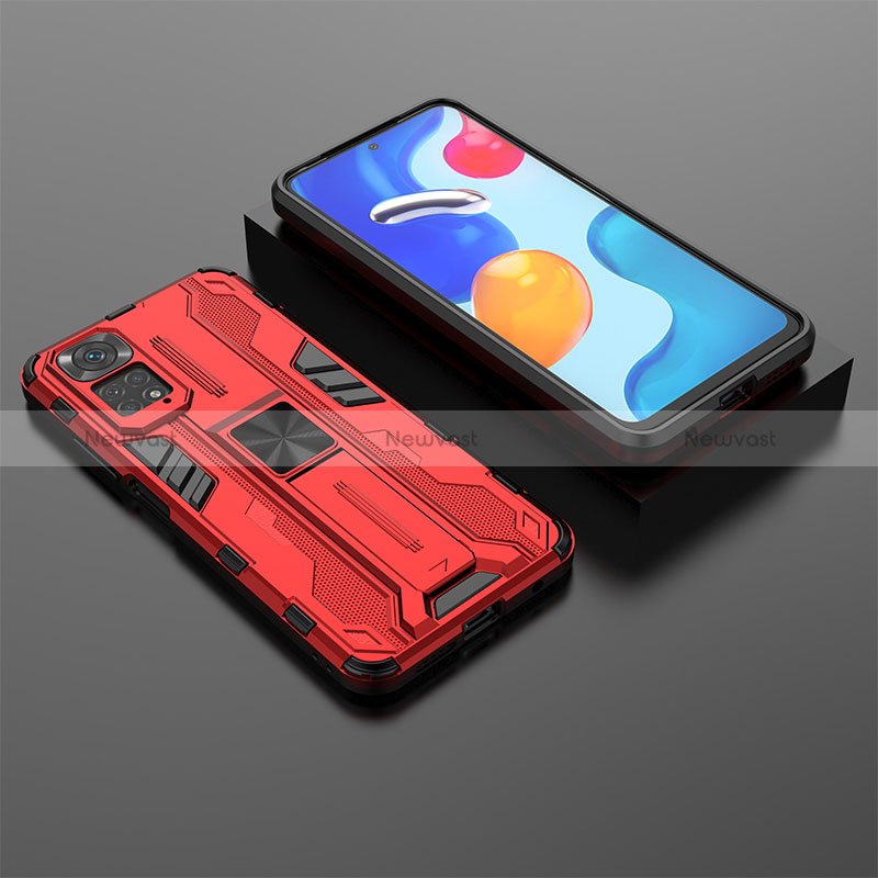 Silicone Matte Finish and Plastic Back Cover Case with Magnetic Stand KC2 for Xiaomi Redmi Note 11S 4G