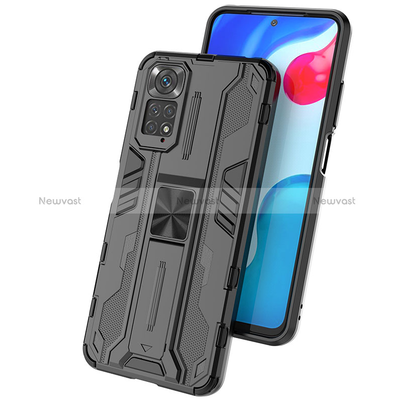 Silicone Matte Finish and Plastic Back Cover Case with Magnetic Stand KC2 for Xiaomi Redmi Note 11S 4G