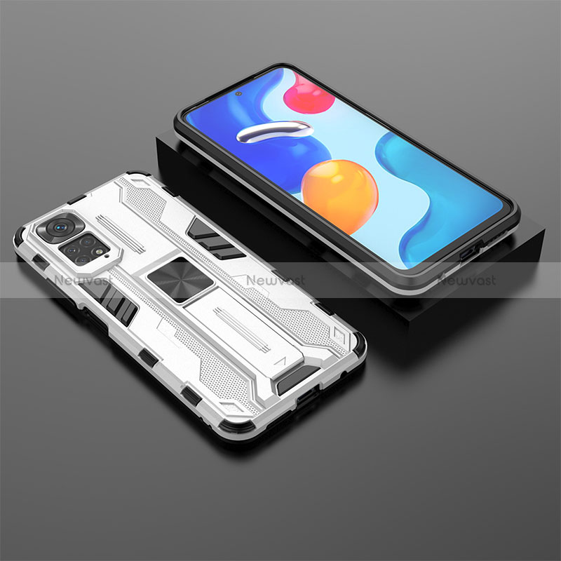 Silicone Matte Finish and Plastic Back Cover Case with Magnetic Stand KC2 for Xiaomi Redmi Note 11S 4G White