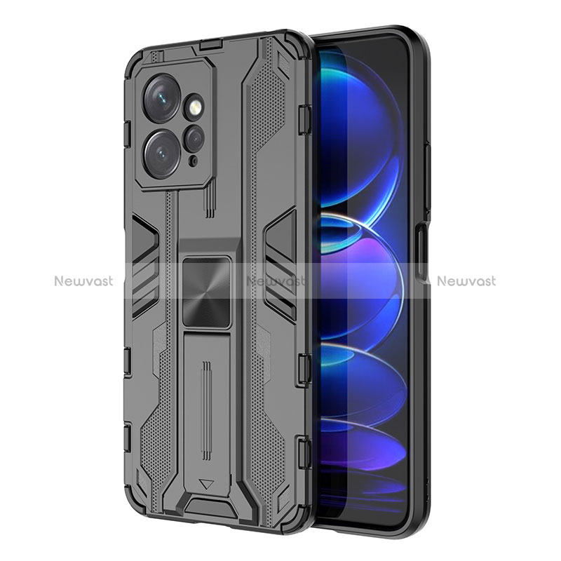 Silicone Matte Finish and Plastic Back Cover Case with Magnetic Stand KC2 for Xiaomi Redmi Note 12 4G