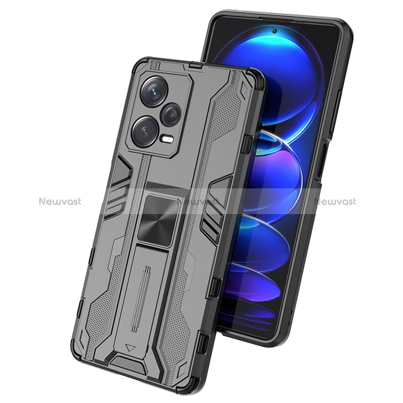 Silicone Matte Finish and Plastic Back Cover Case with Magnetic Stand KC2 for Xiaomi Redmi Note 12 Explorer