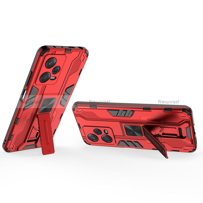 Silicone Matte Finish and Plastic Back Cover Case with Magnetic Stand KC2 for Xiaomi Redmi Note 12 Pro 5G