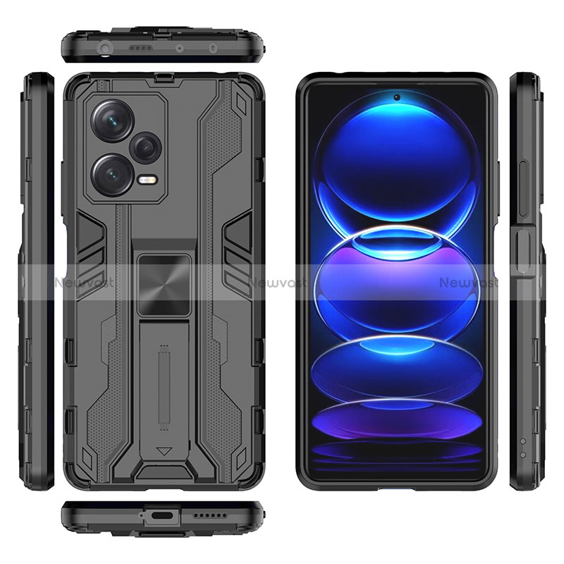 Silicone Matte Finish and Plastic Back Cover Case with Magnetic Stand KC2 for Xiaomi Redmi Note 12 Pro+ Plus 5G