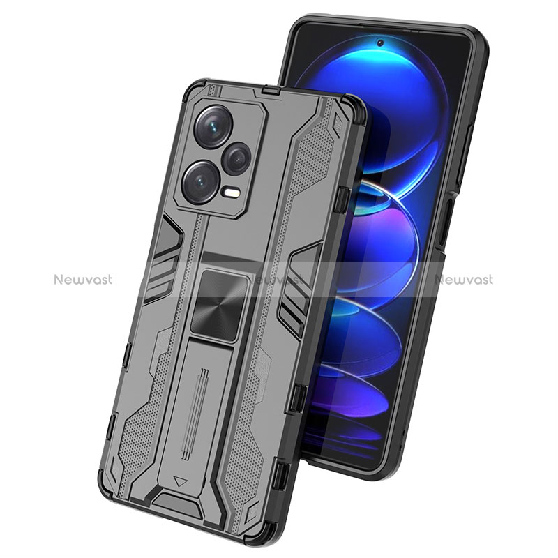 Silicone Matte Finish and Plastic Back Cover Case with Magnetic Stand KC2 for Xiaomi Redmi Note 12 Pro+ Plus 5G