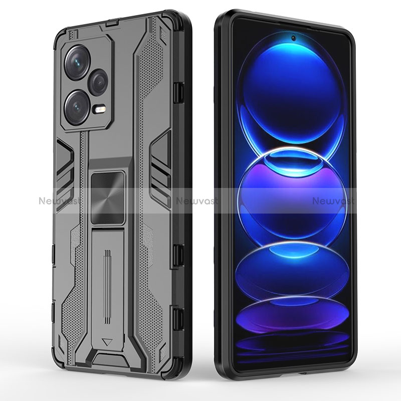 Silicone Matte Finish and Plastic Back Cover Case with Magnetic Stand KC2 for Xiaomi Redmi Note 12 Pro+ Plus 5G