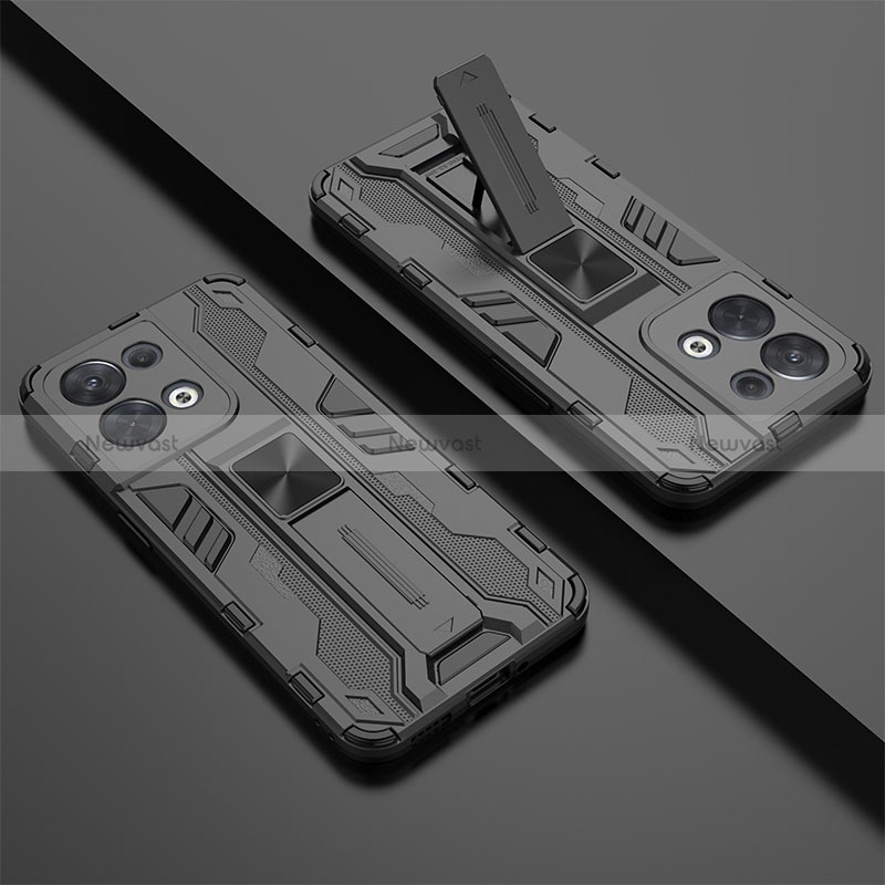 Silicone Matte Finish and Plastic Back Cover Case with Magnetic Stand KC2 for Xiaomi Redmi Note 13 Pro 5G Black