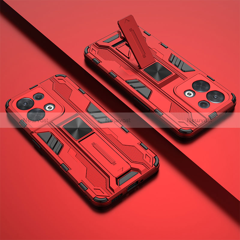 Silicone Matte Finish and Plastic Back Cover Case with Magnetic Stand KC2 for Xiaomi Redmi Note 13 Pro 5G Red