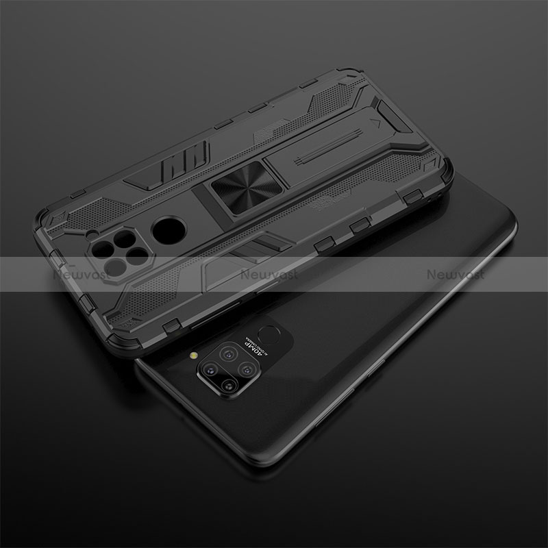 Silicone Matte Finish and Plastic Back Cover Case with Magnetic Stand KC2 for Xiaomi Redmi Note 9