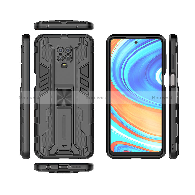 Silicone Matte Finish and Plastic Back Cover Case with Magnetic Stand KC2 for Xiaomi Redmi Note 9 Pro