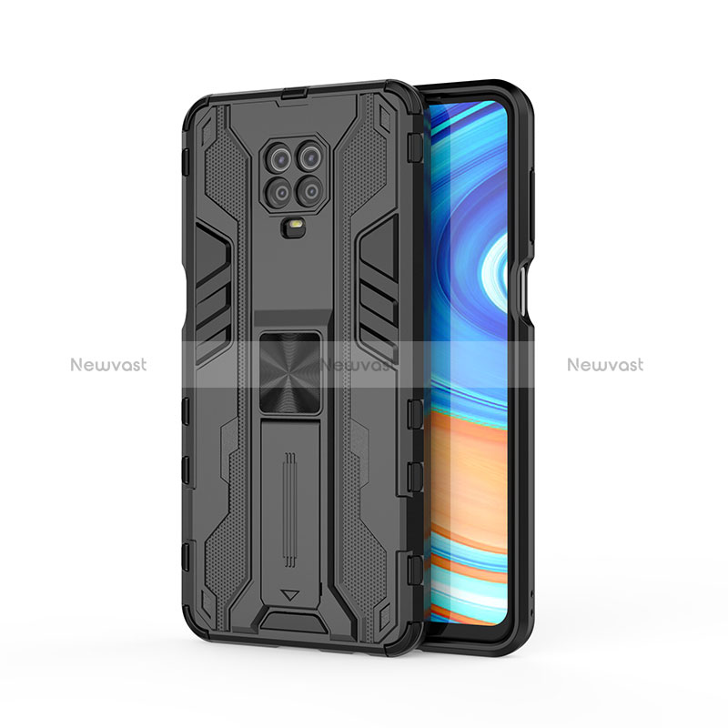 Silicone Matte Finish and Plastic Back Cover Case with Magnetic Stand KC2 for Xiaomi Redmi Note 9S Black