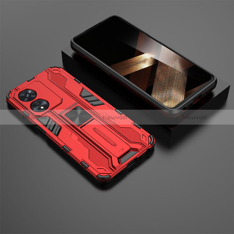 Silicone Matte Finish and Plastic Back Cover Case with Magnetic Stand KC3 for Huawei Honor X5 Plus Red