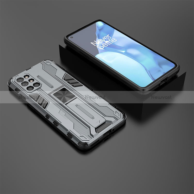 Silicone Matte Finish and Plastic Back Cover Case with Magnetic Stand KC3 for OnePlus 9R 5G