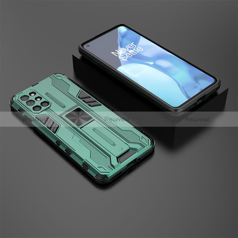 Silicone Matte Finish and Plastic Back Cover Case with Magnetic Stand KC3 for OnePlus 9R 5G