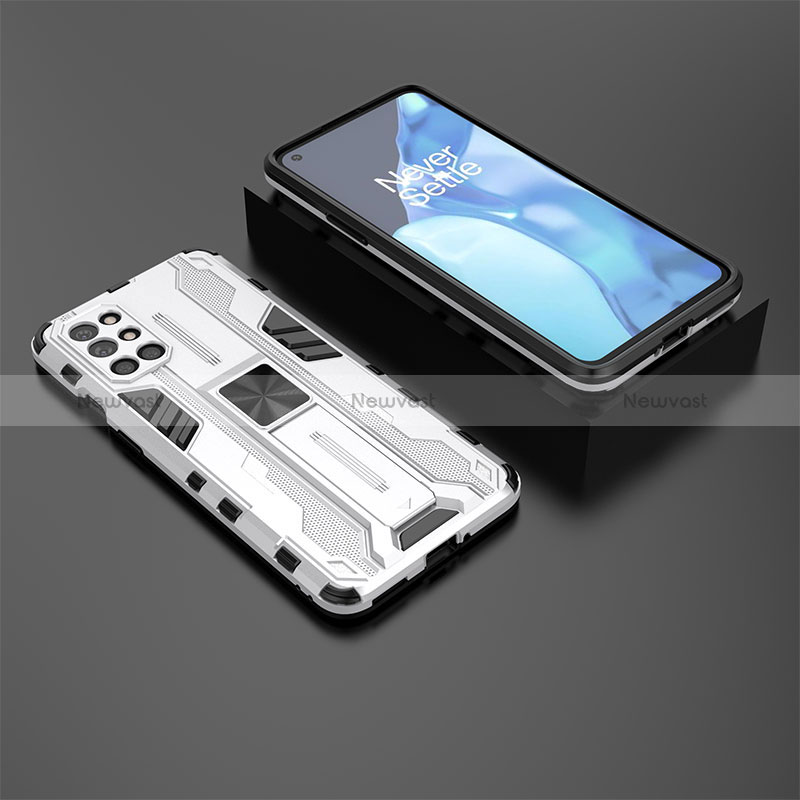 Silicone Matte Finish and Plastic Back Cover Case with Magnetic Stand KC3 for OnePlus 9R 5G