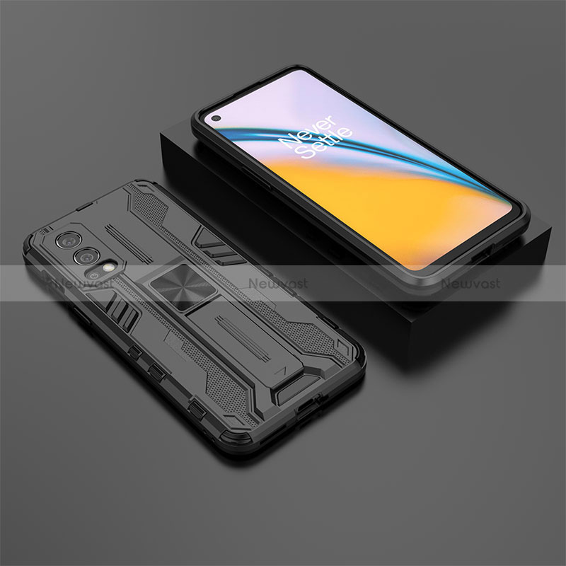 Silicone Matte Finish and Plastic Back Cover Case with Magnetic Stand KC3 for OnePlus Nord 2 5G