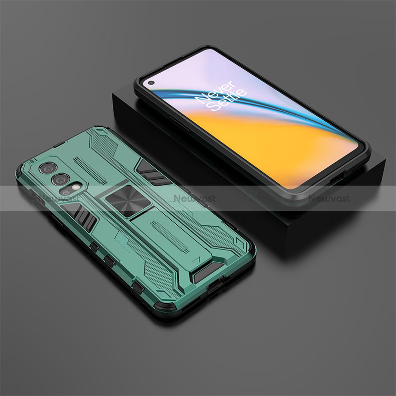 Silicone Matte Finish and Plastic Back Cover Case with Magnetic Stand KC3 for OnePlus Nord 2 5G