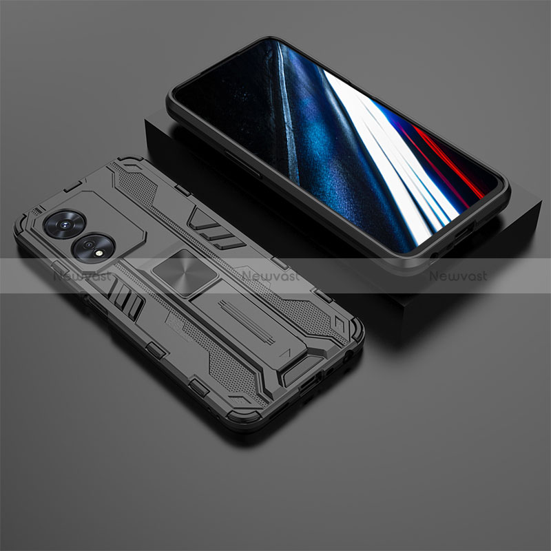 Silicone Matte Finish and Plastic Back Cover Case with Magnetic Stand KC3 for Oppo A78 4G