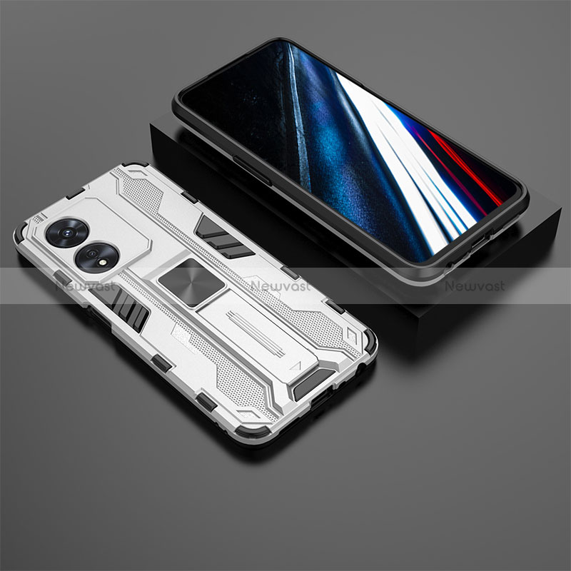 Silicone Matte Finish and Plastic Back Cover Case with Magnetic Stand KC3 for Oppo A78 4G