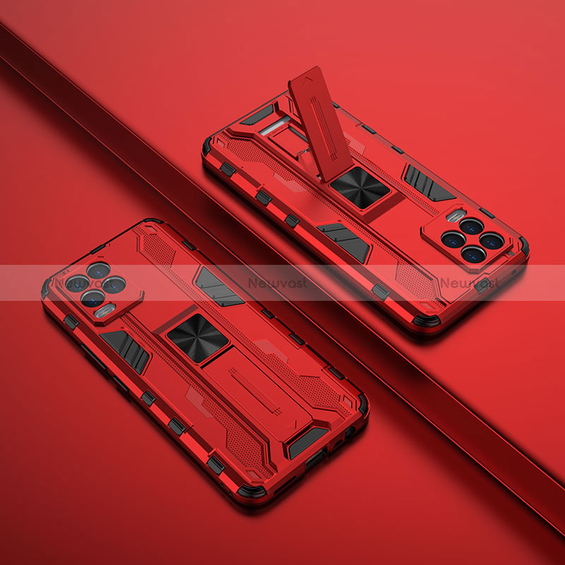 Silicone Matte Finish and Plastic Back Cover Case with Magnetic Stand KC3 for Realme 8 Pro Red