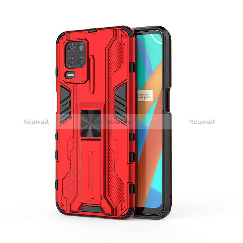 Silicone Matte Finish and Plastic Back Cover Case with Magnetic Stand KC3 for Realme 9 5G India