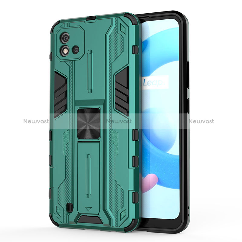 Silicone Matte Finish and Plastic Back Cover Case with Magnetic Stand KC3 for Realme C11 (2021)