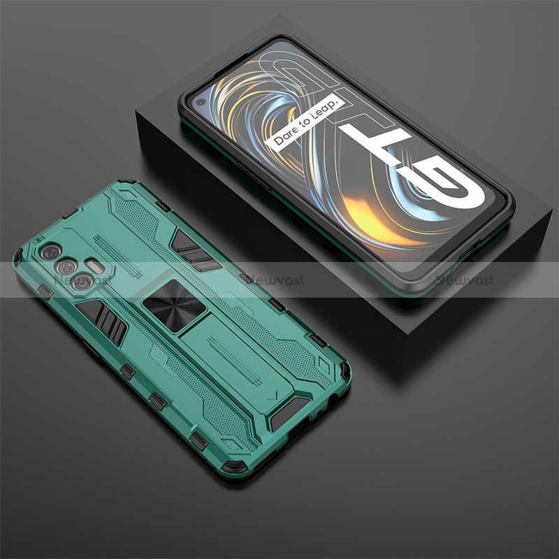 Silicone Matte Finish and Plastic Back Cover Case with Magnetic Stand KC3 for Realme GT 5G