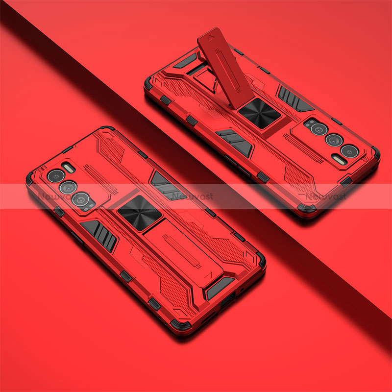 Silicone Matte Finish and Plastic Back Cover Case with Magnetic Stand KC3 for Realme GT Master Explorer 5G Red