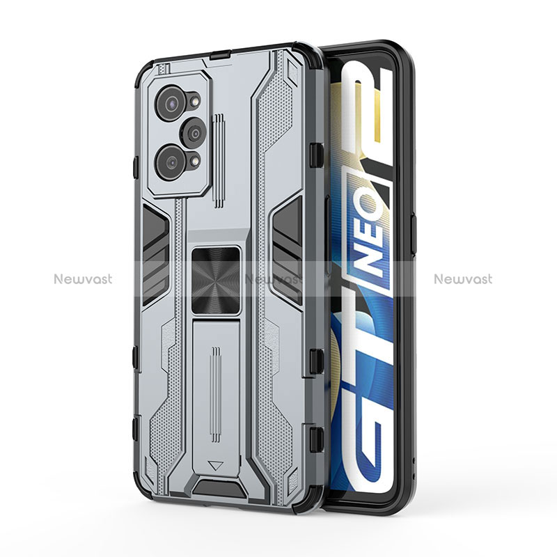 Silicone Matte Finish and Plastic Back Cover Case with Magnetic Stand KC3 for Realme GT Neo 3T 5G