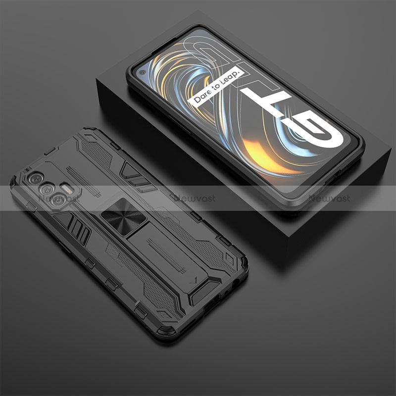 Silicone Matte Finish and Plastic Back Cover Case with Magnetic Stand KC3 for Realme GT Neo 5G Black