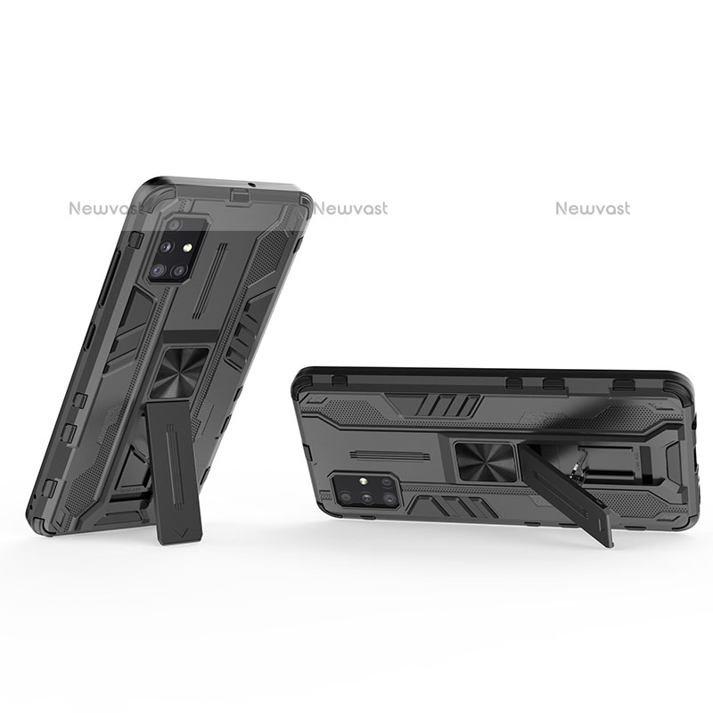 Silicone Matte Finish and Plastic Back Cover Case with Magnetic Stand KC3 for Samsung Galaxy A51 4G Black