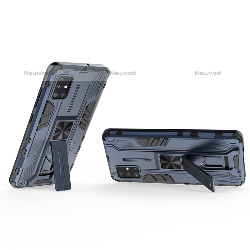 Silicone Matte Finish and Plastic Back Cover Case with Magnetic Stand KC3 for Samsung Galaxy A51 4G Blue