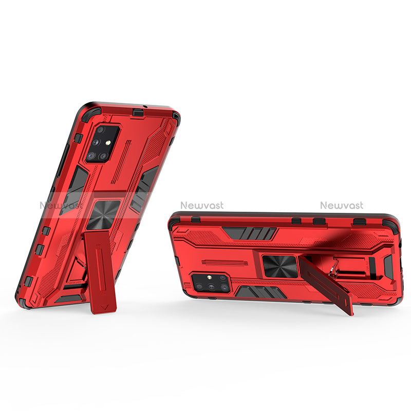 Silicone Matte Finish and Plastic Back Cover Case with Magnetic Stand KC3 for Samsung Galaxy A51 5G Red