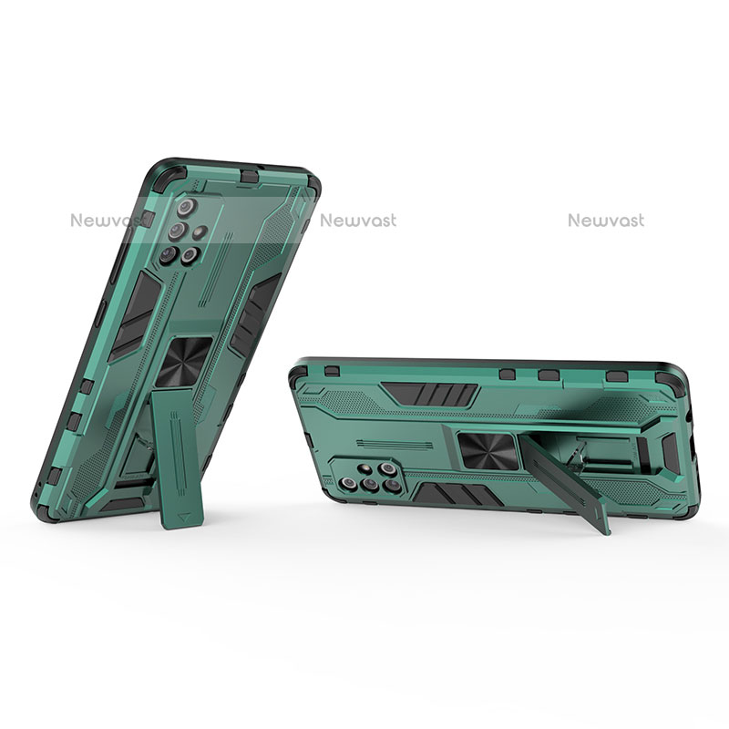 Silicone Matte Finish and Plastic Back Cover Case with Magnetic Stand KC3 for Samsung Galaxy A71 4G A715 Green