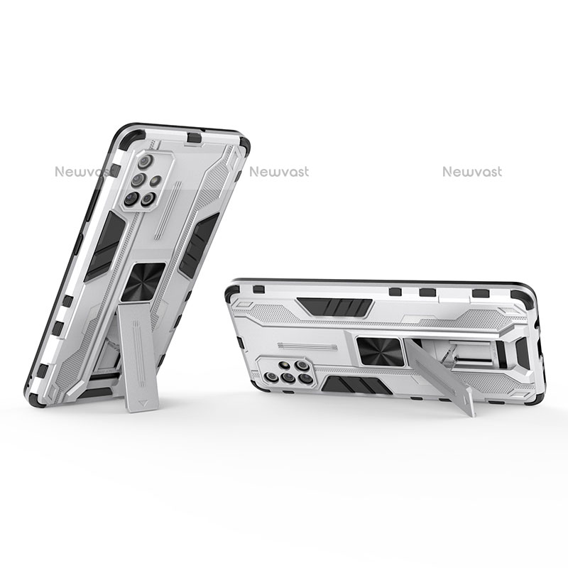 Silicone Matte Finish and Plastic Back Cover Case with Magnetic Stand KC3 for Samsung Galaxy A71 4G A715 White