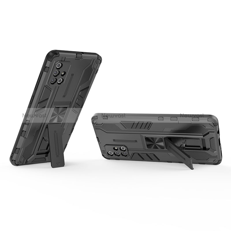 Silicone Matte Finish and Plastic Back Cover Case with Magnetic Stand KC3 for Samsung Galaxy A71 5G Black