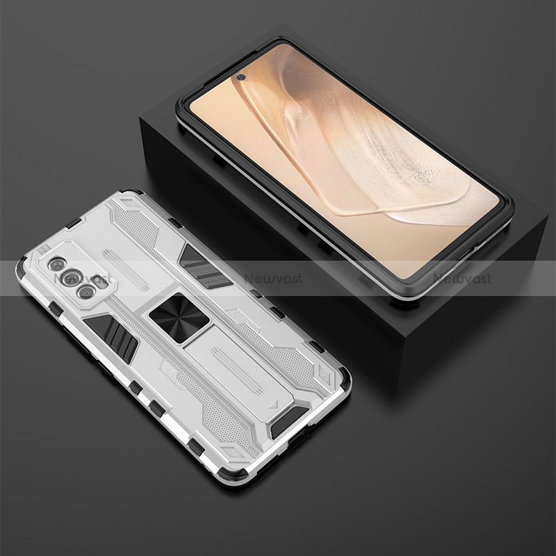 Silicone Matte Finish and Plastic Back Cover Case with Magnetic Stand KC3 for Vivo iQOO 7 India 5G