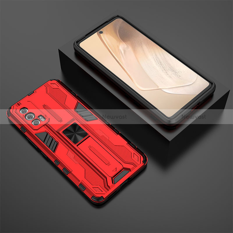 Silicone Matte Finish and Plastic Back Cover Case with Magnetic Stand KC3 for Vivo iQOO 7 India 5G