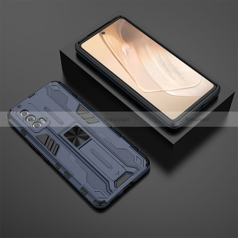 Silicone Matte Finish and Plastic Back Cover Case with Magnetic Stand KC3 for Vivo iQOO Neo5 5G