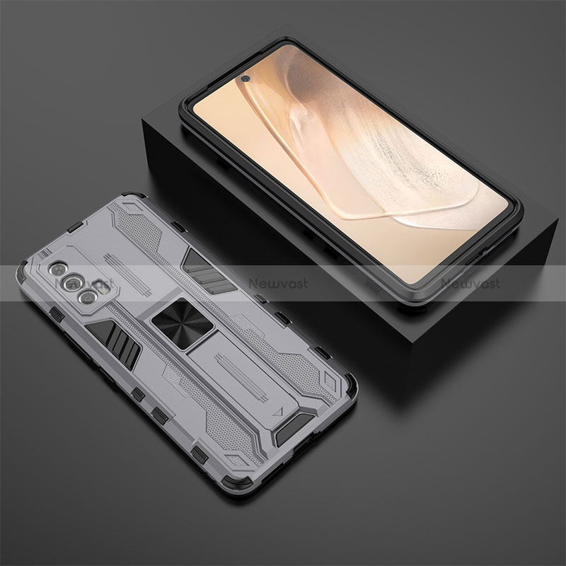 Silicone Matte Finish and Plastic Back Cover Case with Magnetic Stand KC3 for Vivo iQOO Neo5 5G