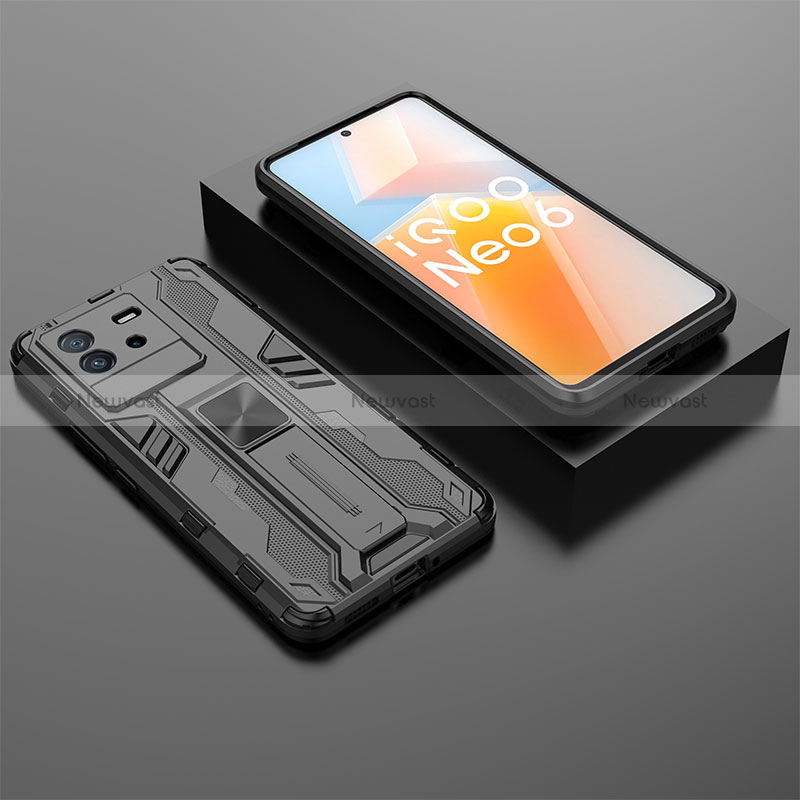 Silicone Matte Finish and Plastic Back Cover Case with Magnetic Stand KC3 for Vivo iQOO Neo6 5G