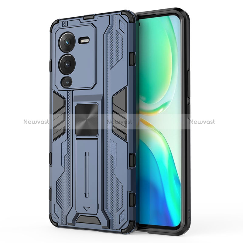 Silicone Matte Finish and Plastic Back Cover Case with Magnetic Stand KC3 for Vivo V25 Pro 5G