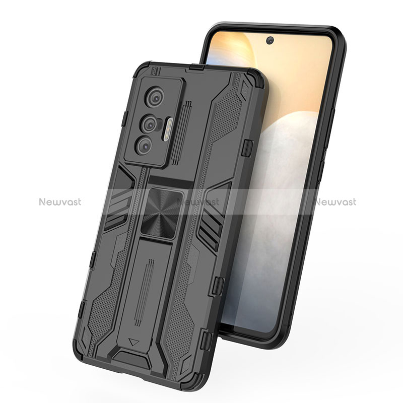 Silicone Matte Finish and Plastic Back Cover Case with Magnetic Stand KC3 for Vivo X70 5G