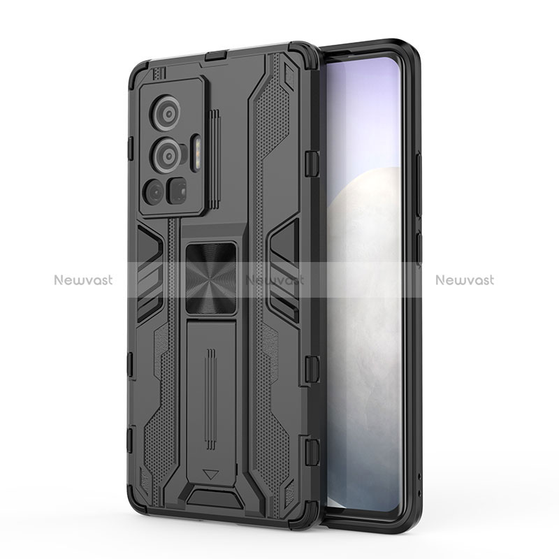 Silicone Matte Finish and Plastic Back Cover Case with Magnetic Stand KC3 for Vivo X70 Pro 5G