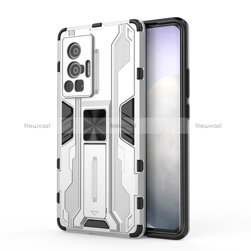Silicone Matte Finish and Plastic Back Cover Case with Magnetic Stand KC3 for Vivo X70 Pro 5G