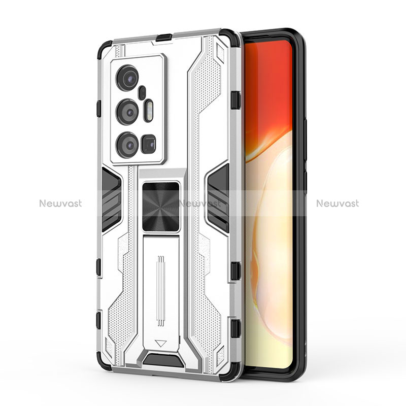 Silicone Matte Finish and Plastic Back Cover Case with Magnetic Stand KC3 for Vivo X70 Pro+ Plus 5G